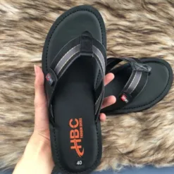 HBC men's flip-flops, black, high-quality cowhide, model 102