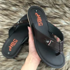 HBC men's flip-flops, black, high-quality cowhide, model 104