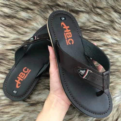 HBC men's flip-flops, black, high-quality cowhide, model 104