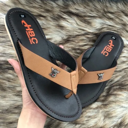 HBC men's flip flops, black, high quality leather, model 102