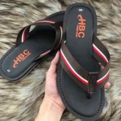 HBC men's flip flops, black, high quality leather, model 105