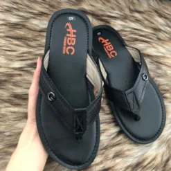 HBC men's flip flops, black, high quality leather, model 12